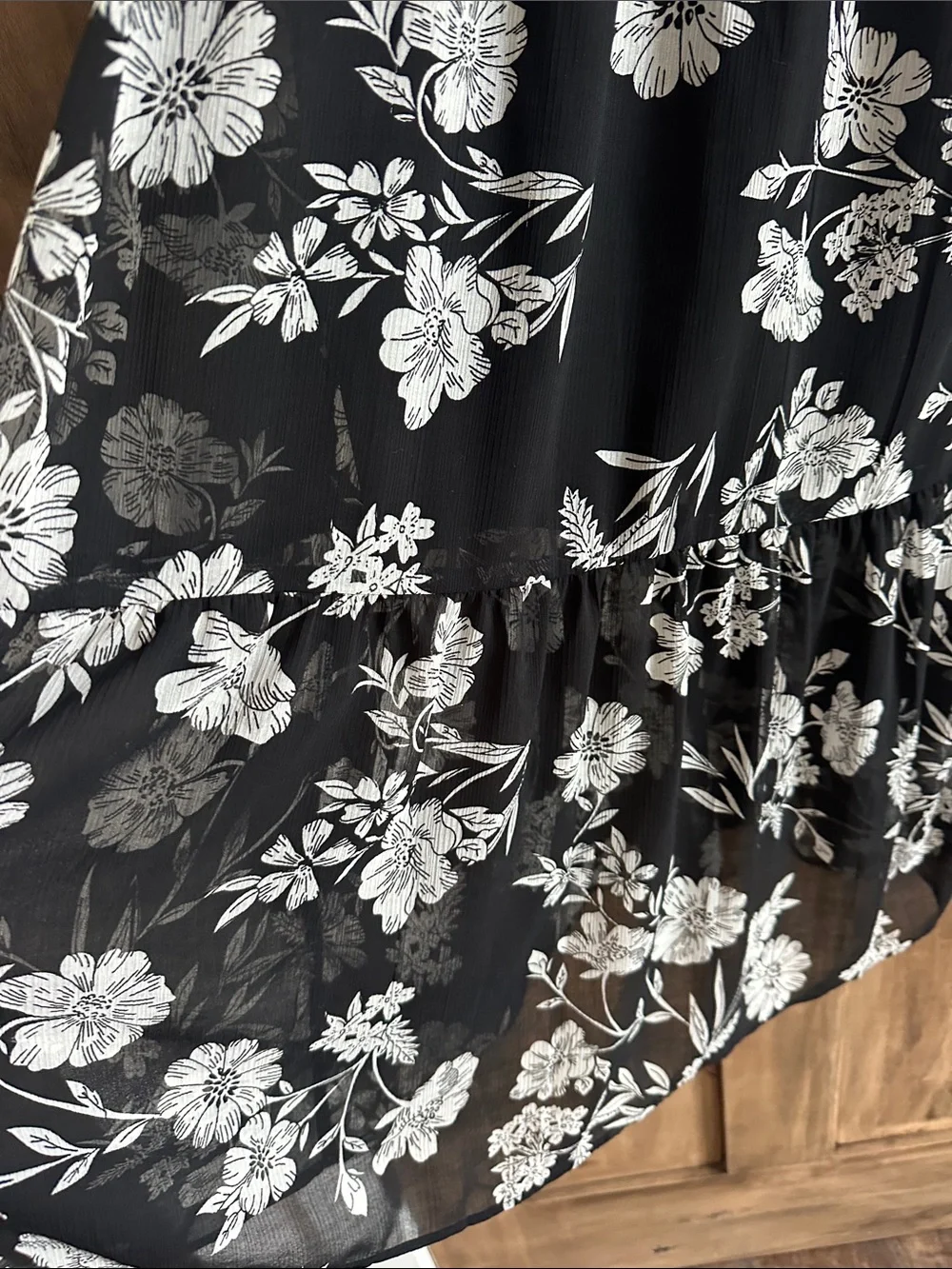 J Crew Tiered Black and White Floral Dress